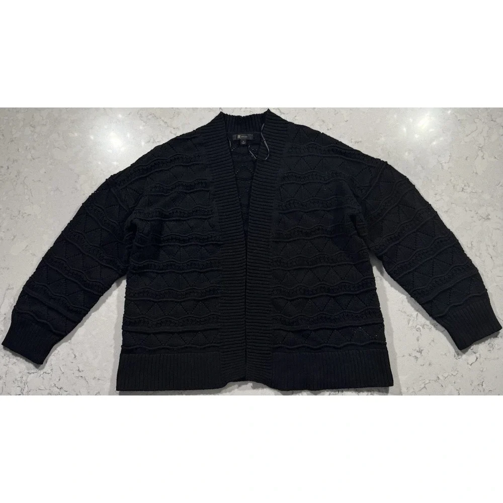 FRYE Cardigan Sweater Womens XL Black Open Front Textured Cable Knit Layering